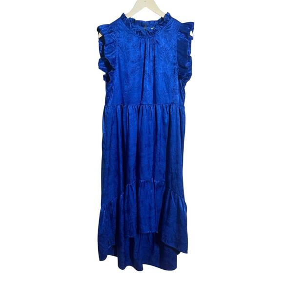 Karlie Dress Women M Royal Blue Midi High Low Tiered Ruffle NWOT Modest Career - Picture 1 of 8